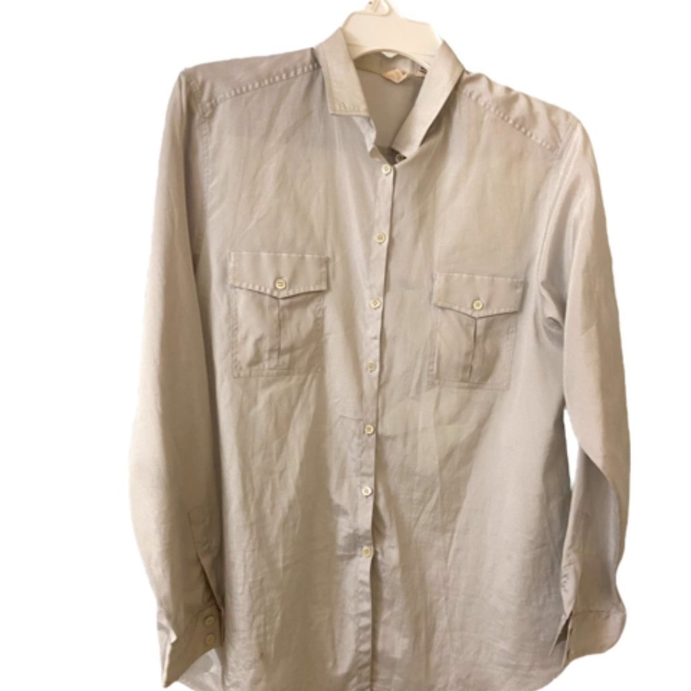 Vintage 80's Liz Claiborne Silver Sheer Button Up Shirt - Size 12